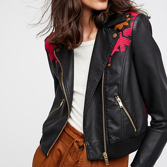 Free People Jackets Coats Embroidered Vegan Bomber Jacket Poshmark